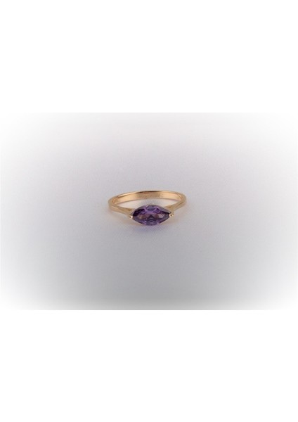 Altın Yüzük - Sadakat Yemini Evlilik Teklifi Yüzüğü 14 Ayar Sarı Altın Amatis Taşlı Mekik Yüzük