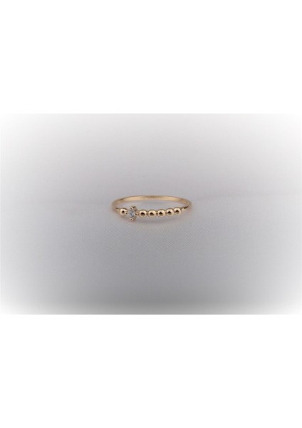 Minimal Altın Yüzük - 14 Ayar Altın Güverseli Zirkon Taşlı Minimal Tek Taş Kadın Yüzük