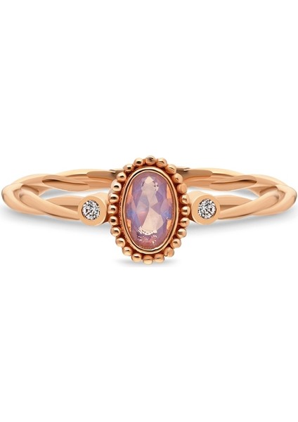 Altın Yüzük - 14 Ayar Altın 0,30 Ct Pınky Quartz 0.08 Ct Zirkon Taşlı Altın Yüzük-Tria Pınky Quartz Taşlı Altın Roz Renk Yüzük fiyatları