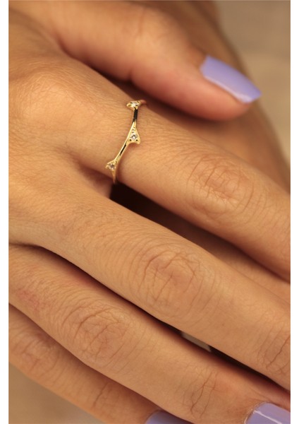 Minimal Altın Yüzük - 14 Ayar Altın Dal 0.25 Karat Swarovski Taşlı Minimal Kadın Yüzük - Hediyelik fiyatları