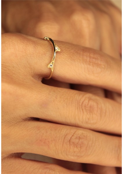 Minimal Altın Yüzük - 14 Ayar Altın Dal 0.25 Karat Swarovski Taşlı Minimal Kadın Yüzük - Hediyelik modelleri