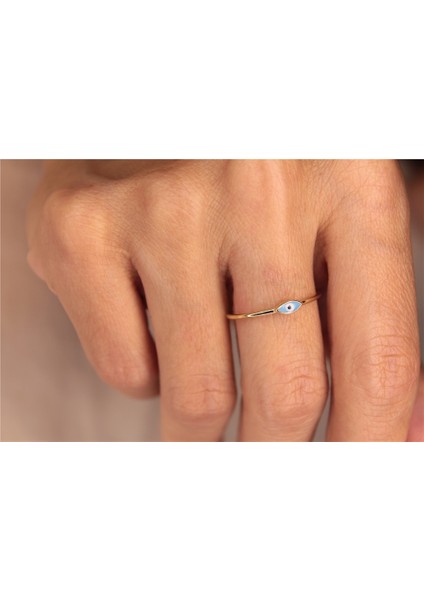 Altın Yüzük - 14 Ayar Altın Mineli Yüzük- Mekik Göz Boncuk Mekik Turkuaz Mineli 14 Ayar Sarı Renk Minimal Yüzük fiyatları