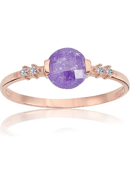 Gümüş Yüzük - 0,60 CT Ametist 0,15 CT Pırlanta (Signity) Taşlı Tasarım 925 Ayar Gümüş Yüzük-Hediye Gümüş Yüzük