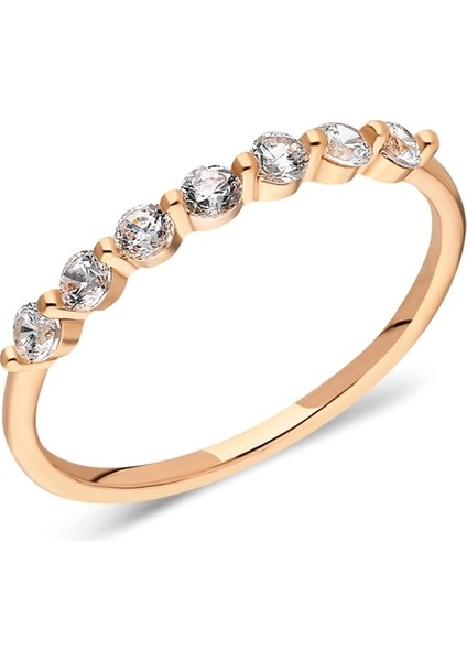 Yarım Tur Altın Yüzük - 14 Ayar Altın Yedi Taş Zirkon Taşlı Yarım Tur Minimal Kadın Roz Yüzük