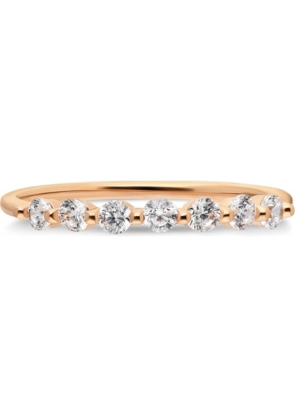 Yarım Tur Altın Yüzük - 14 Ayar Altın Yedi Taş Zirkon Taşlı Yarım Tur Minimal Kadın Roz Yüzük fiyatları