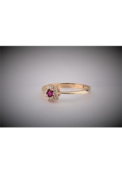 Altın Yüzük - Ruby (Lal Taşı)Gül Evlilik Teklifi Yüzüğü Hediye 14 Ayar Kadın Sarı Altın ANKYÜZ2012