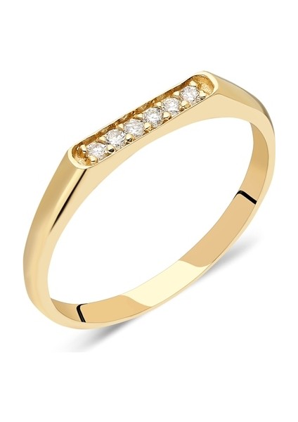 Altın Yüzük - 14 Ayar Altın 0.20 Karat Sıra Taşlı Minimal Yüzük - Eşe, Anneye, Sevgiliye Hediye modelleri