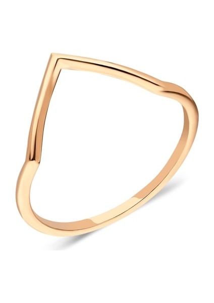 14 Ayar Altın-Kadın Spor V Taşsız Modern Tarz Eklem Yüzügü-14 Ayar Roz Altın Hediye Yüzük