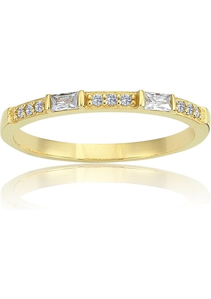 0,10CT Baget 0,18CT Pırlanta(Signity Swarovski)Taşlı Sıralı 925 Ayar Gümüş Alyans-Hediye Gümüş Yüzük