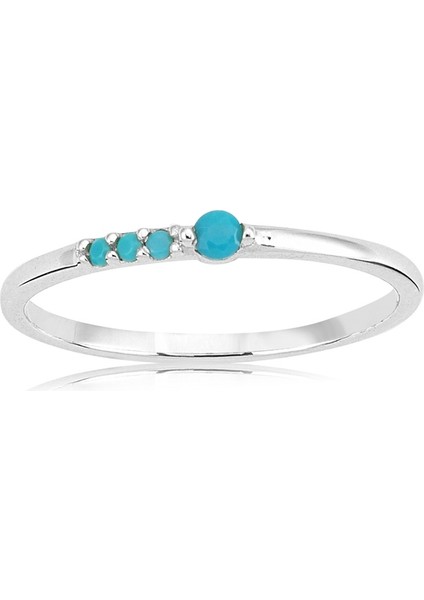 Gümüş Yüzük - 0,30 CT İnce Tasarım Modern Sıralı Alyans-Firuze Taşlı Tasarım Hediye 925 Ayar Gümüş Alyans