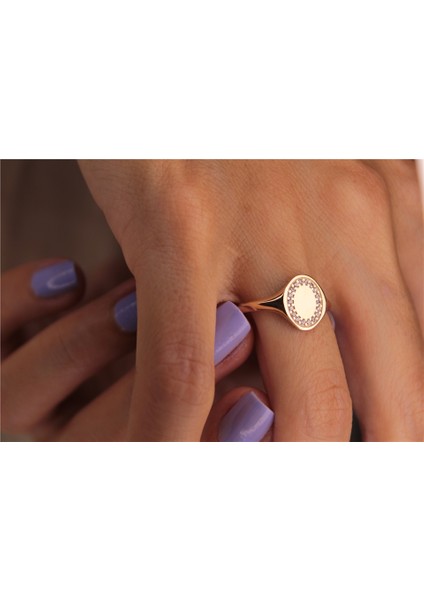 Şövalye Altın Yüzük - 14 Ayar Altın Mühür Şövalye 0.30 Karat Swarovski Taşlı Kadın Yüzük - Hediyelik modelleri