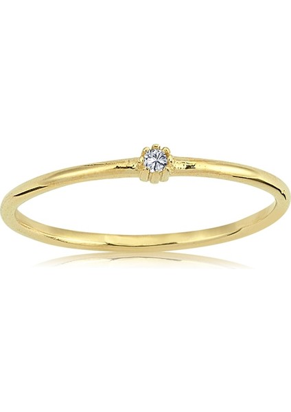 0,05 CT Pırlanta (Signity) Taşlı Minimal İnce Tel 925 Ayar Gümüş Yüzük-Minimal Tektaş Gümüş Yüzük