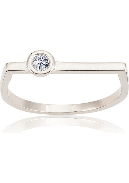 Gümüş Yüzük - Ufuk Çizgisi Şans Totemi Minimal 0,20 CT Signity Swarovski Taşlı 925 Ayar Gümüş Yüzük
