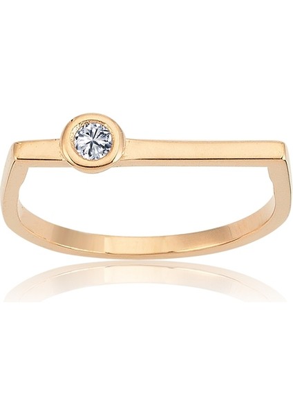 Gümüş Yüzük - Ufuk Çizgisi Şans Totemi Minimal 0,20 CT Signity Swarovski Taşlı 925 Ayar Gümüş Yüzük