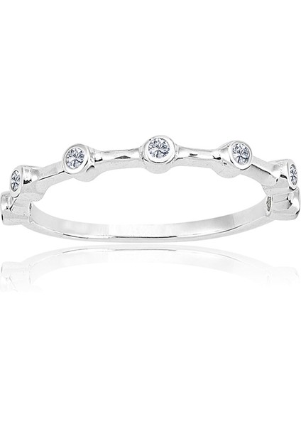 Gümüş Yüzük - Yedi Taş Minimal Sıralı Tasarım 925 Ayar Gümüş Yüzük - Sıralı Gümüş Hediyelik Alyans