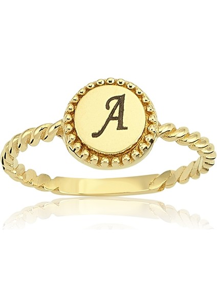 Gümüş Yüzük - Harfli Burgulu Kişiselleştirilebilir 925 Ayar Gümüş Taşsız Yüzük-Harfli Gümüş Yüzüğü