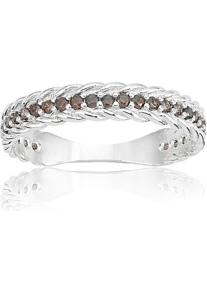 Gümüş Yüzük - Smoky Taşlı Örgü Alyans-Tasarım 925 Ayar Taşlı Gümüş Alyans-Hediyelik Gümüş Yüzük