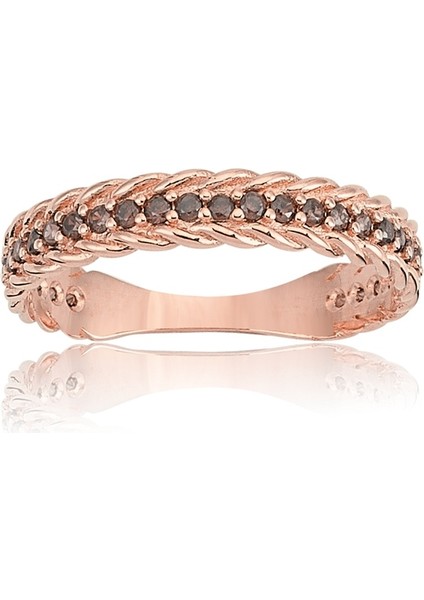 Gümüş Yüzük - Smoky Taşlı Örgü Alyans-Tasarım 925 Ayar Taşlı Gümüş Alyans-Hediyelik Gümüş Yüzük