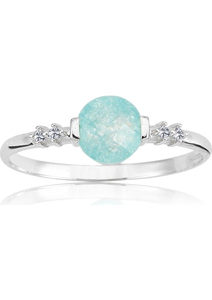 Gümüş Yüzük - 0.55 CT Quartz Taşlı 925 Ayar Gümüş Yüzük-Yuvarlak Mavi Kristal Hediyelik Gümüş Yüzük