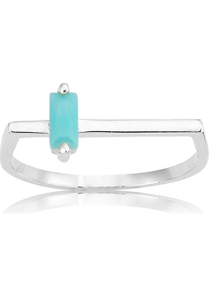 Gümüş Yüzük - Ufuk Çizgisi Şans Totemi İnce Minimal Tasarım Firuze Taşlı Baget Gümüş Yüzük-Hediyelik