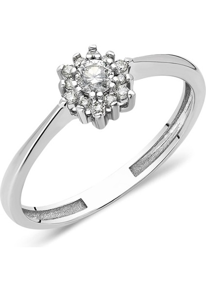 Gümüş Yüzük - Beyaz (Rodyumlu) Gümüş Yüzük-0.45 Ct Swarovski Taşlı Gül Evlilik Teklifi Gümüş Yüzük