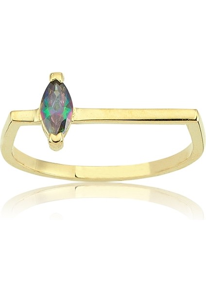 925 Ayar Gümüş Yüzük - Markiz Çizgi 0.20 Karat Mistik Topaz Taşlı İnce Minimal Gümüş Yüzük