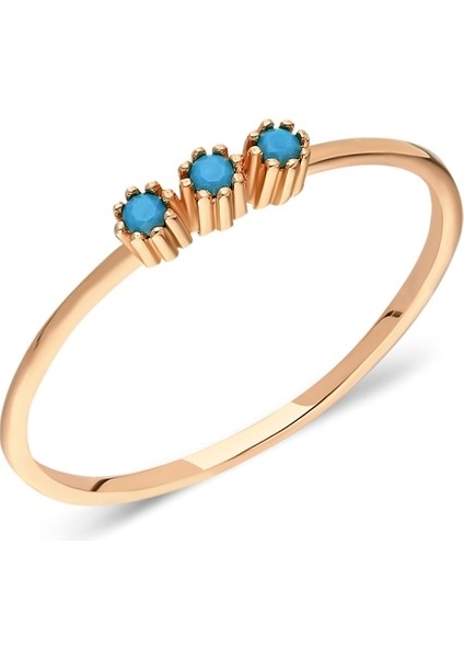 925 Ayar Gümüş-Tria Minimal Firuze Taşlı Gümüş Eklem Yüzüğü -Hediye 925 Ayar Roz Gümüş Yüzük