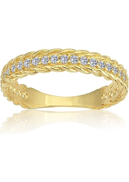 Gümüş Yüzük - Taşlı Örgü Zirkon Taşlı 925 Ayar Gümüş Yüzük