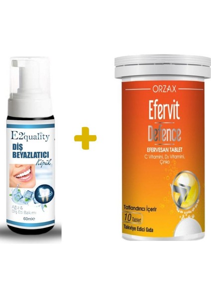 E2'Quality Diş Beyazlatıcı Köpük + Orzax Efervit Defence 10 Efervesan Tablet