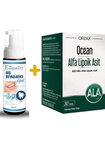 E2'Quality Diş Beyazlatıcı Köpük + Orzax Ocean Alfa Lipoik Asit 600 Mg 30 Tablet