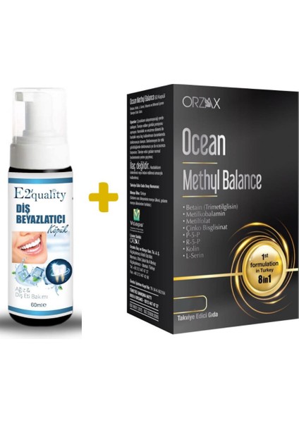 E2'Quality Diş Beyazlatıcı Köpük + Orzax Ocean Methyl Balance Takviye Edici Gıda 30 Kapsül