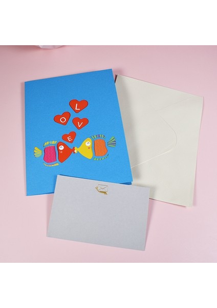 3 Adet Öpüşme Balık 3D Stereo Tebrik Kartları (Yurt Dışından) fiyatları