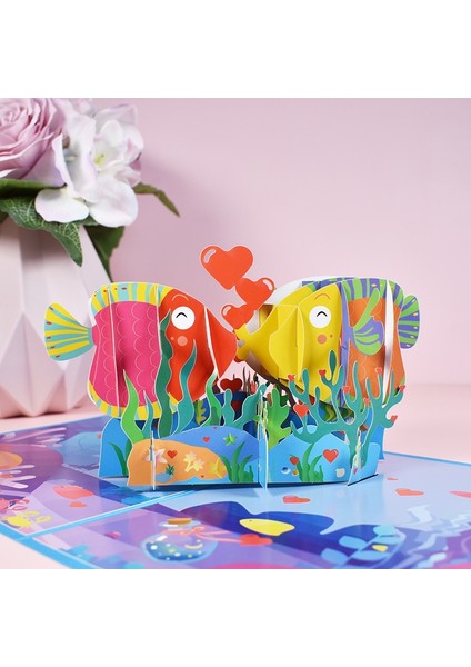3 Adet Öpüşme Balık 3D Stereo Tebrik Kartları (Yurt Dışından) modelleri