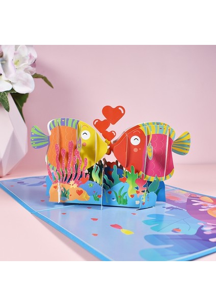 3 Adet Öpüşme Balık 3D Stereo Tebrik Kartları (Yurt Dışından) indirimleri