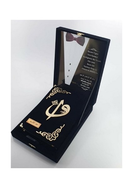 Orta Boy Damat Bohçası Plaketli Kuranı Kerim Kadife Siyah - Ahmet Hüsrev Altınbaşak (Ciltli)