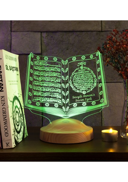 Dini Hediye, Kuran-ı Kerim 3D Lamba, Ramazan Hediyesi, Anneye Manevi Hediye İsimli, İslami Dekor Hediyesi