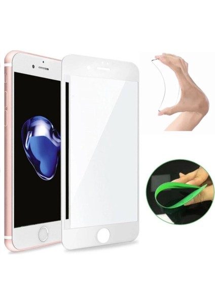 Apple iPhone 8 Plus Ekran Koruyucu Seramik Nano Cam Esnek Tam Full Kaplayan Kırılmaz Beyaz