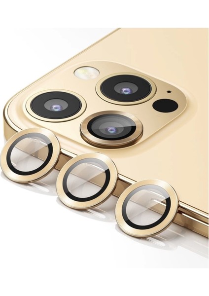 Apple iPhone 13 Pro Max Kamera Koruyucu Lens Mercek Metal Çerçeveli 3lü Set Gold Altın fiyatları