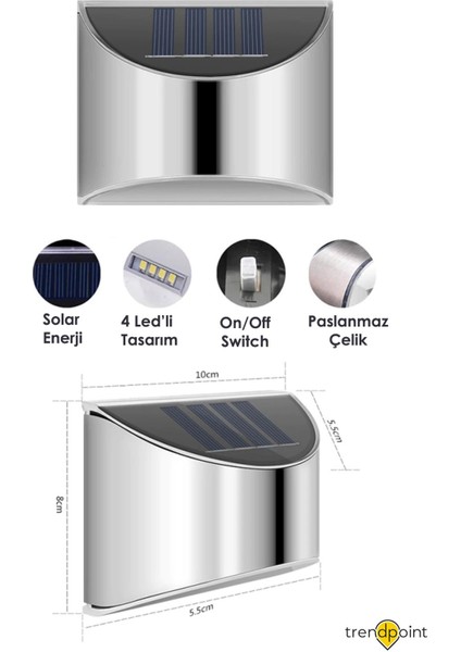 1ADET Solar Metal Tek Taraflı Aplik Duvar Lambası Dekoratif LED Aydınlatma Güneş Enerjili