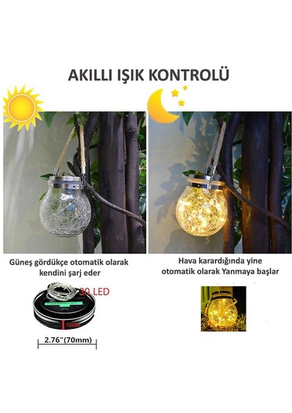 2li Solar Güneş Enerjili Sarkıt Cam Ledli Küre Bahçe Aydınlatma Dekorasyon Balkon Lamba