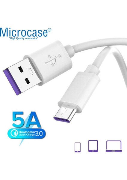 Type-C 5A Hızlı Şarj ve Data USB Kısa Kablo - 25 cm Beyaz AL2712