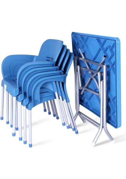 Mandella 80X80 cm Plastik Bahçe Balkon Masa Takımı 4 Kişilik Metal Ayaklı Katlanır Set fiyatları