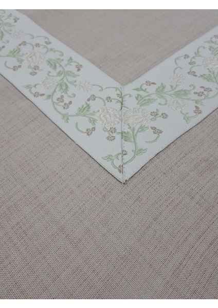 Gonca Lüx Jakar Bordürlü Keten Kumaş Bej Masa Örtüsü Dikdörtgen 160x230 cm - 1132 fırsatları