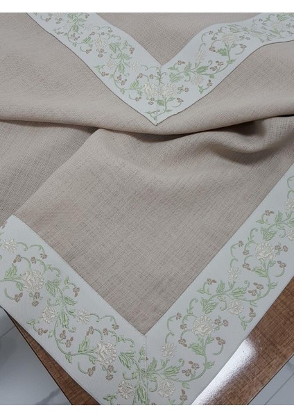 Gonca Lüx Jakar Bordürlü Keten Kumaş Bej Masa Örtüsü Dikdörtgen 160x230 cm - 1132 indirimleri
