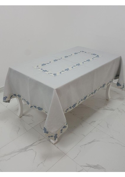 Nergis Lüx Jakar Bordürlü Keten Kumaş Gri Masa Örtüsü Dikdörtgen 160x230 cm - 1135