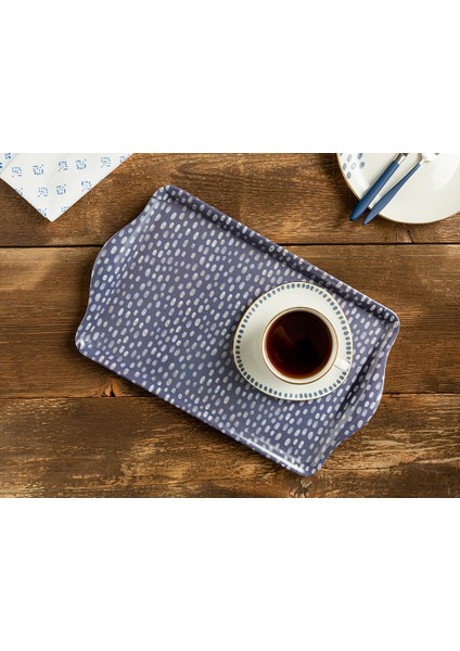 Navy Dots Melamin Tepsi 39 x 24 cm Lacivert