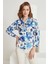 Desenli Saten Gömlek-Mavi 3