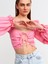 50131 Balon Kollu Crop Top-Fuşya 1