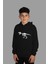 çoçuk Siyah Kapüşonlu Sweatshirt Dinazor Dijital Baskılı Iki Iplik Içi Şardonlu 1