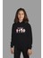 çoçuk Örme Siyah Kapüşonlu Sweatshirt Black Pink Dijital Baskılı Iki Iplik Içi Şardonlu 1